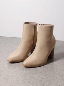 Women's Fashionable Sand Suede High Chunky Block Heel Ankle Booties Side Zipper Almond Toe Short Bootie Pumps - Camel - View 6