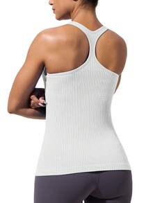 Workout Tank Tops For Women With Built In Bra, Seamless V Neck Tops Fitness Workout Yoga Shirts - trắng - Xem 2