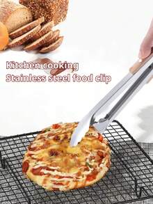 Szczypce do jedzenia ze stali nierdzewnej, dębowe, koreańskie szczypce do grilla, szczypce do steków z drewnianym uchwytem, bardzo długie szczypce do grilla, odpowiednie do hoteli/domu/na zewnątrz/do ogrodu/na grilla, na Boże Narodzenie i Halloween