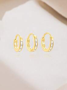 EleRunis 1 PC 925 Sterling Silver Classic Cubic Zirconia 6mm-8mm Huggie Hoop Earrings 18K Gold Plated Hypoallergenic Tiny Cartilage Huggie Earring Piercing Jewelry For Women Daily Wear - Gold - View 6