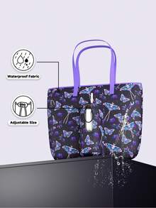 Meoky Tote Bag with Front Pocket and Zipper, Waterproof Shoulder Bag with Water Bottle Holder, Fits Laptop, Tumbler with Handle and Straw, Perfect for Daily Use, School, Travel, Work, and a Creative Gift Idea for Women - 紫色 - 查看 5
