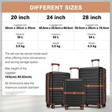 Suitcase 20 24 28 Inch Cabin Carry On Check In ABS PC Hard Shell Spinner Wheels Lock Small Medium Large Travel Luggage Set For Holiday Family - Black - View 3
