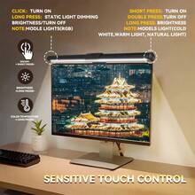 CANMEIJIA LED Screen Hanging Lamp, Touch Dimmable Computer Screen Light, RGB Backlight With USB Port, Magnetic Attachment, Suitable For Desktop Computer/Laptop/Display/Monitor/Desk/Computer Desk/Computer Live Streaming/ESports Gaming - Monitor Screen Light - View 7