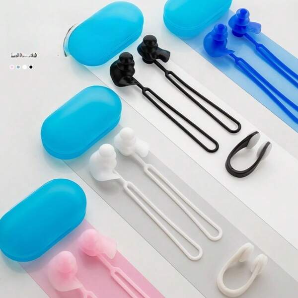Swimming Earplugs Wear Ropes To Prevent Silicone Earplugs, Waterproof Earplugs For Swimming, Nose Clip Set 3 Layers Of Waterproof Suspension1pcs