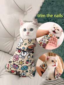 1 pièce Sac de contention pour toilettage de chat, Enveloppe d'emmaillotage auto-adhésive multifonctionnelle pour chat, Fournitures de toilettage de chat avec imprimé de dessin animé mignon, Contention de chat pour le calme, Durable et confortable pour la coupe des ongles, l'alimentation, le brossage des dents, le nettoyage des oreilles, le rasage des poils des pattes, polyvalent et portable pour les soins du chat