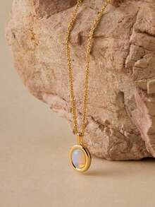 1pc Fashionable & Elegant Cat Eye Stone Pendant Necklace, Minimalist Design Suitable For Women's Everyday Wear