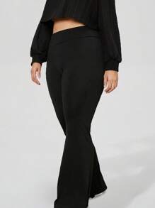 1 件女士黑色喇叭紧身裤，高腰弹力修身瑜伽裤，秋冬喇叭裤 - 黑色 - 查看 6