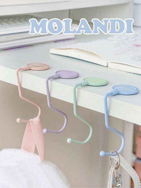 4/6pcs Muted Color Bag Hooks, Portable Foldable Heavy Duty Desk Side Wallet Hanger, Handbag Holder, Office/School Desk Organizer