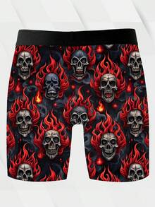 5 Pack Of Men's Novelty Shorts, Skull Pattern Print, Polyester Stretch Fabric, Soft And Skin-Friendly, Quick-Drying And Breathable, Naughty And Cute Men's Casual Long Boxer Briefs - Multicolor - View 4