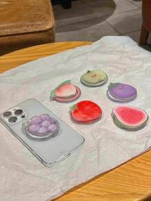 Cute Fruit Pattern Magnetic Phone Stand, Peach, Strawberry, Grape Phone Back Holder, Multi-Function Stand Compatible With IPhone, Android Phone, Gift For Birthday, Family, Friends Push-Pull Phone Grip Phone Holder Phone Accessories - Multicolor - View 3