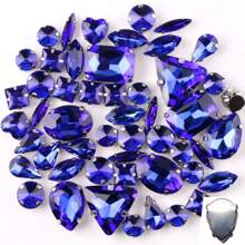 50 件/包，闪光混合形状玻璃水钻，银色金属平底，混合形状手工缝制水钻，用于衣服平底工艺宝石水晶缝制水钻带爪，DIY 配件用于装饰衣服、连衣裙、包、鞋子、胸针、耳环、手工艺品