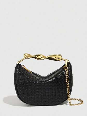 2025 Summer New Arrival One Shoulder Metal Handle Mini Zipper Casual Fashion Woven Crossbody Handbag