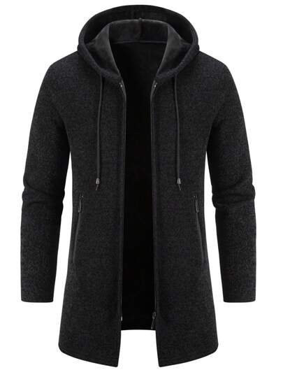 男士休闲舒适保暖商务通勤日常轻便连帽拉链口袋开衫，秋冬季长袖上衣