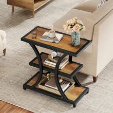 Tribesigns 3-Tier End Table With Storage, Industrial Side Table With Geometric Metal Design, Nightstand For Small Spaces, Living Room, Bedroom, Or Study Room - Rustic Brown - View 10