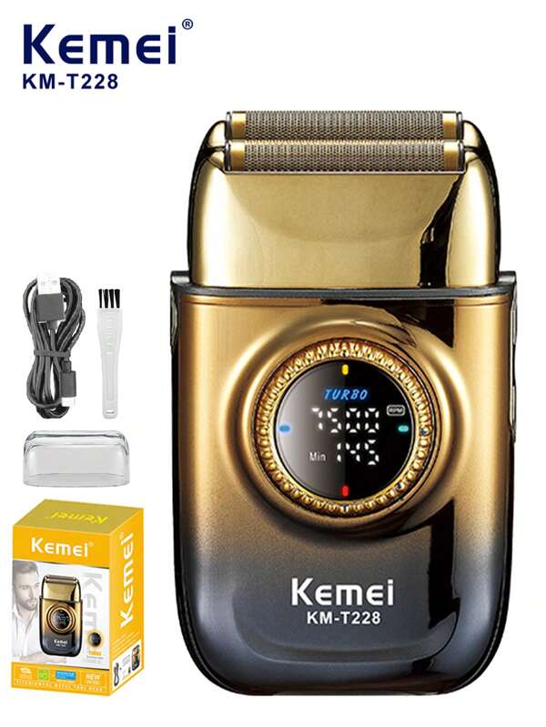 Kemei KEMEI KM-T228 Rasoir électrique pour hommes | Rasoir électrique à grille pour hommes avec 2 têtes de lame flottantes à 3 vitesses, affichage LCD Tondeuse à barbe | Rasoir sans fil rechargeable, cadeau pour le petit ami et le père