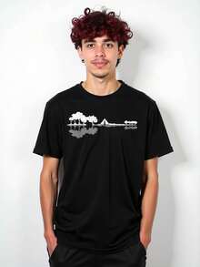 Lone Tree Island Getaway, High- Quality Cotton T- Shirt, High- Performance Cotton Blend, , Perfect For Cheering On Your Team During A L Game,100 Percent Cotton Shirts, Black Street Graphic Tees, Men's T-Shirt, Funny Graphic Vintage T Shirts,S-XXXL - 黑色-3 - 查看 2