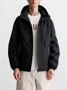 男士户外防风夹克，运动夹克，带拉链口袋的防风外套 - 黑色 - 查看 12