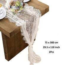 2 Chiếc Khăn Trải Bàn Ren Trắng 14 X 118 Inch Khăn Trải Bàn Thêu Phong Cách Boho Cho Tiệc Cưới, Trang Trí Tiệc Cô Dâu Khăn Trải Bàn Phong Cách Rustic Cổ Điển - Nhiều màu - Xem 15