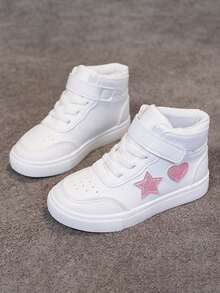 1 Pair Unisex New High-Top Sneakers, Wear-Resistant Anti-Slip Casual Shoes, Fashion Versatile Children Canvas Shoes, Suitable For All Seasons - White - View 5