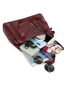 1 pièce Sac à main de luxe avec surpiqûres pour femmes, sac à bandoulière mode en PU, sac bandoulière grande capacité avec pendentif à gland, sac bandoulière couleur unie, sac à main parfait pour un usage quotidien