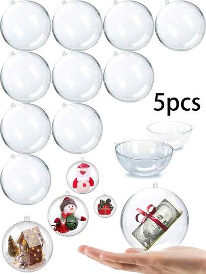 5pcs Acrylic Transparent Balls, Plastic Fillable Ornament Balls,Hanging Christmas Decorations,Suitable For Christmas, DIY Crafts, Wedding And Party Decorations, Valentine's Day, Birthdays, DIY Hollow Ball, Trinkets Christmas Tree Ornaments, Home, Party, Gift Box Decorations