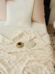 1 件象牙色华夫格毛绒柔软舒适毛毯，适合卧室和客房 - 奶油白 - 查看 7