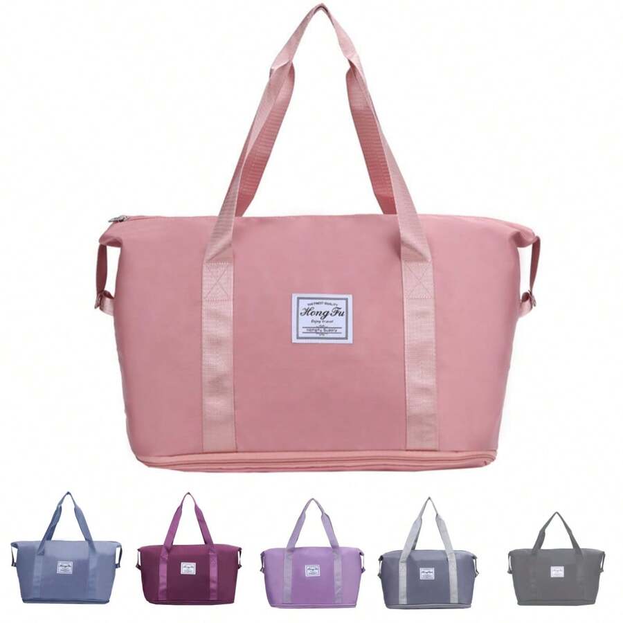 可折叠可扩展双层旅行包 - 大容量轻便行李伴侣，防水健身旅行包，适合女士/学生/健身/户外 | 紧凑型随身行李箱，配有可调节肩带和时尚设计。旅行必备假日度假行李袋行李箱旅行包女士 - 彩色 - 查看 1