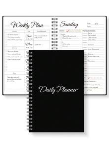 Trees Women's Undated Weekly Planner Notebook, Daily Schedule Spiral Bound Goal Planner With Habit Tracker - Black - View 10