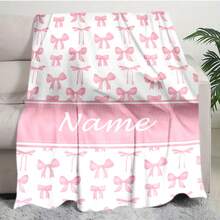 Personalized Pink Bow Anime Theme Flannel Blanket, Custom Name Soft Cozy Throw, Tear Resistant, Machine Washable, Digital Print, Polyester, All Seasons, 280gsm - Ideal For Couch, Bed, Camping & Travel,For Mother's Day,For Birthdays,For Father's Day,For Graduation,For Weddings,For Christmas,For Housewarming Sofa,Bed,Car,Bedroom,Living Room Washable,Lightweight,Breathable,Durable Cozy,Comfortable,Warm,Soft,Simple Custom,Personalized Ideal Gifts For Him,Ideal Gifts For Her