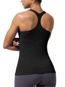 MathCat Workout Tank Tops For Women With Built In Bra, Seamless V Neck Tops Fitness Workout Yoga Shirts - màu đen - Xem 2