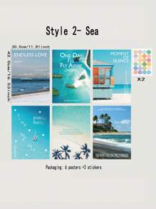 6张极简主义艺术摄影风景海报，装饰照片材料贴纸，A3装饰画纸，卧室墙贴，无框（赠送：2张随机颜色贴纸）