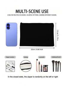 化妆包、化妆袋、钱包、字母A-Z图案、洗漱用品收纳包、拉链手机袋、铅笔盒、手拿包、教师礼物、女士旅行必备、女孩礼物、化妆工具、化妆刷收纳袋、节日必备、节日旅行包、旅行配件 - 黑色 - 查看 3