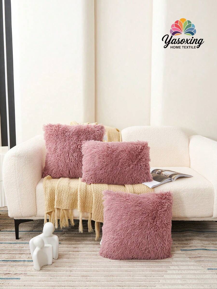 1 Vỏ Gối Sang Trọng Mờ Không Có Chất Độn, Vỏ Gối Trang Trí Bằng Flannelette Hiện Đại Có Khóa Kéo Cho Gia Đình, Cho Ghế Sofa, Phòng Khách - Bụi hồng - Xem 1