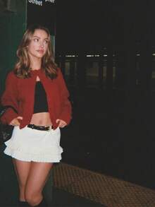 SEREN 秋季新款红色圆领单排扣长袖针织开衫上衣，时尚简约温柔优雅浪漫百搭休闲慵懒风，适合约会通勤毛衣开衫万圣节秋季女装 - 紅色 - 查看 11