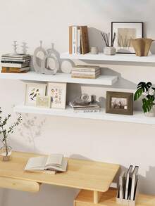 1pc Thick Wall-Mounted Shelving Unit, Large White Wall-Mounted Shelving With Heavy-Duty Brackets, Suitable For Bedroom, Living Room, Kitchen, Office And More, Provides Deep Wall-Mounted Storage And Display Space - White - View 2