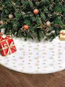 48Inches Christmas Tree Skirt , Holiday Part Decorations For Christmas Tree, White Faux Fur Tree Skirts With Gold Sequin Snowflakes Soft Plush Xmas Tree Decorations - Golden Snowflakes - View 5