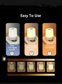 可调光触摸床头灯，三色暖白光LED灯，USB充电，便携式触摸夜灯，迷你灯，情人节礼物，卧室、客厅和书桌装饰