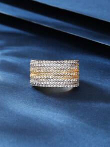 1pc Copper Material Oversized Jewelry Ring, CZ Inlaid, Fashionable & Charming, Suitable For Women's Daily And Holiday Wear