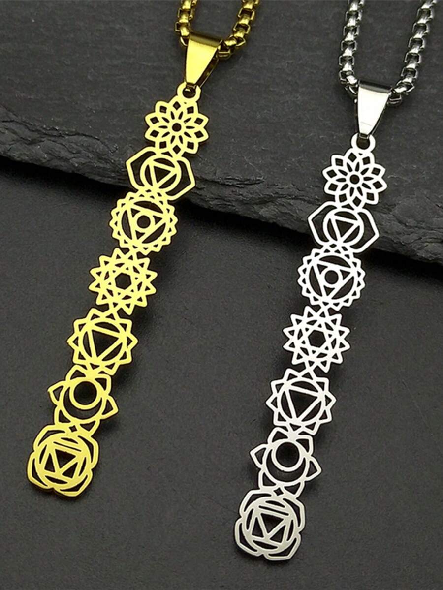 Collar con colgante de flor de loto de 7 chakras de acero inoxidable, joya amuleto de sanación espiritual como regalo para mujeres y niñas - collar - Ver 1