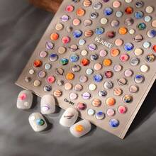 Planet Fantasy Glossy 3D Cartoon Nail Art Stickers, Waterproof Polyurethane Self-Adhesive Nail Decals With Glitter, Round Shape, Single Use, For Plastic Surfaces - 彩色 - 查看 4