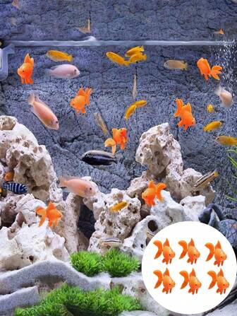 6 Bright Orange Goldfish -, Realistic Floating Artificial Aquarium Decorations, Durable PVC Fake Fish, Red Goldfish, Black Goldfish, Yellow Goldfish, Green Goldfish, Pink Goldfish, Create A Realistic Aquarium Atmosphere.