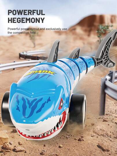 1pc 24G Remote Control Shark Toy Car, With Flexible Tail, LED Lights, Chargeable Stunt Car, Suitable For 3-6 Years Old Boys And Girls, Great Gift For Christmas, Halloween, Easter, Birthday (Blue/Grey)