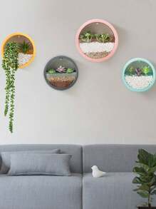 现代圆形玻璃壁挂花盆，多肉花盆，圆形铁制悬挂花盆/花瓶，适合种植草本植物、小仙人掌，非常适合阳台、房间和庭院装饰 - 彩色 - 查看 6