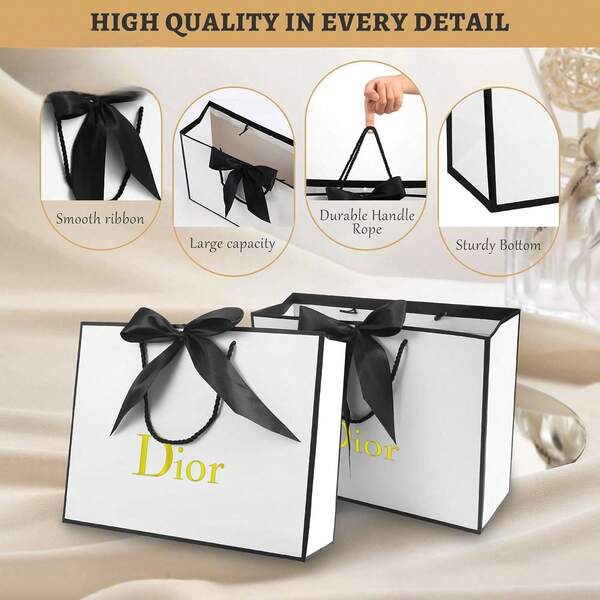 1 pieza Bolsa de regalo mediana/grande con asa, 12.6 X 9.8 X 4.3 pulgadas, bolsa de papel portátil con lazo, adecuada para bodas, Acción de Gracias, Navidad, cumpleaños, inauguración de la casa, regalos para damas de honor, blanco