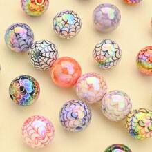 5/10/20pcs 16mm Funny Spider Web Pattern Acrylic Beads, Round Loose Spacer Beads, Colorful, DIY Bracelet Necklace Earring Keychain Phone Strap Craft Decoration Beads