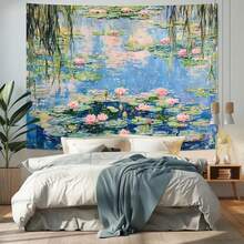 Artistic Aesthetic Oil Painting Style Tapestry With Natural Landscape Pattern, Durable Waterproof Peach Skin Fabric, Interesting Wall Hanging Suitable For Student Dormitory, HomeLiving Room, Girlfriend's Bedroom, Wedding Party, Birthday Event, Housewarming New Home Decoration, All Seasons Universal Stylized Tapestry - 樣式 1 - 查看 3