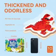 ODAPTO 蒙特梭利学前忙碌书，适合3-5岁幼儿，公路旅行必备品，恐龙主题，钩环可重复使用贴纸，特殊教育学前学习活动，儿童旅行必备品 - 彩色 - 查看 4