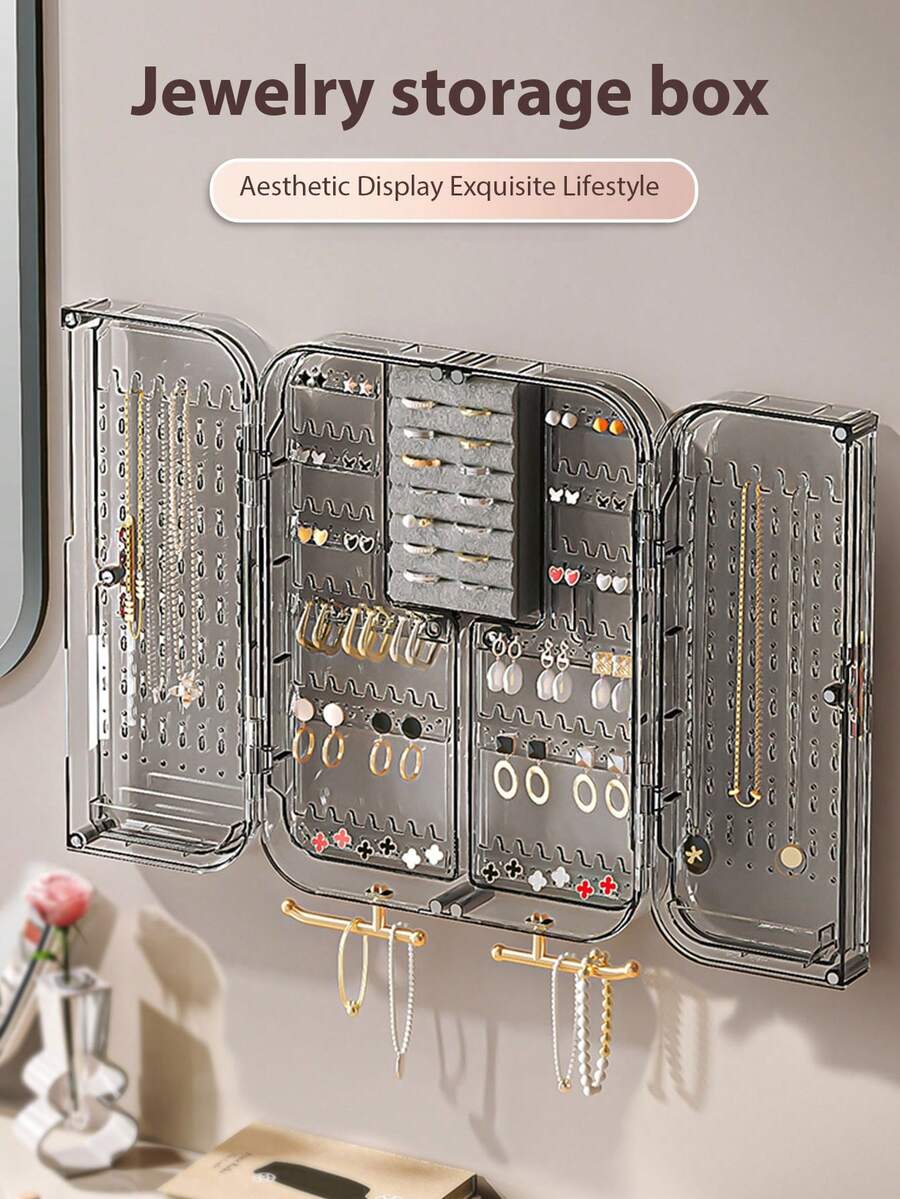 1PC Wall-Mounted Multi-Functional Jewelry Storage Box For Earrings, Jewelry Organizer,Necklaces-Spacious, Exquisite Design, Stylish Wall Decor - Multicolor - View 1