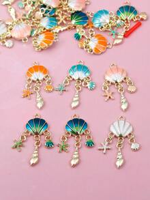 5 piezas de accesorios de conchas marinas de verano, estilo DIY artesanal, colgantes de estrellas de mar y caracolas de metal para hacer joyas, aretes, collares y pulseras - Multicolor - Ver 9