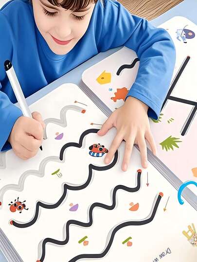 47 páginas Libros de práctica de sujeción de lápiz para pensar y iluminar, libros de ejercicios mágicos reutilizables con impresión de tinta de soja, libros de pintura educativos Montessori, libros de ejercicios borrables para niños y niñas, adecuados para la educación digital de padres e hijos, regalos de Navidad. Escuela, estudiante, papelería, útiles escolares, decoración de Halloween (los borradores, los anillos y los bolígrafos vienen en estilos aleatorios)